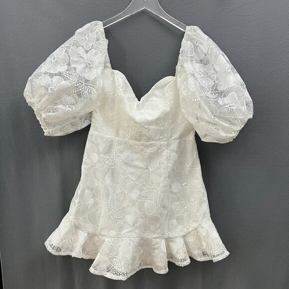 NWT Sage & Paige Mini Dress Womens XL White Lace Clarissa Puff Sleeves Babydoll - Picture 15 of 16